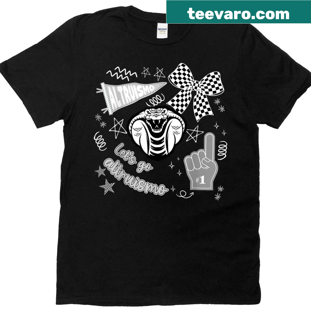 Retro t-shirt with 'Let's Go Altruismo' text for school spirit — on a men's t-shirt