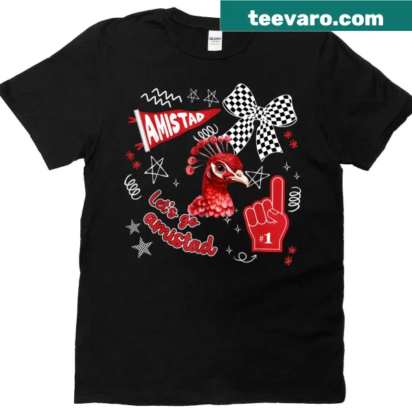 Retro style school spirit shirt with Lets Go Amistad text.