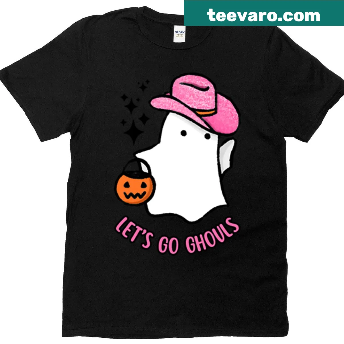 Playful T-shirt with 'Let's Go Ghouls' text in fun font for spooky vibes. — on a men's t-shirt
