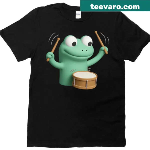 T-shirt featuring a cartoon lizard playing drums