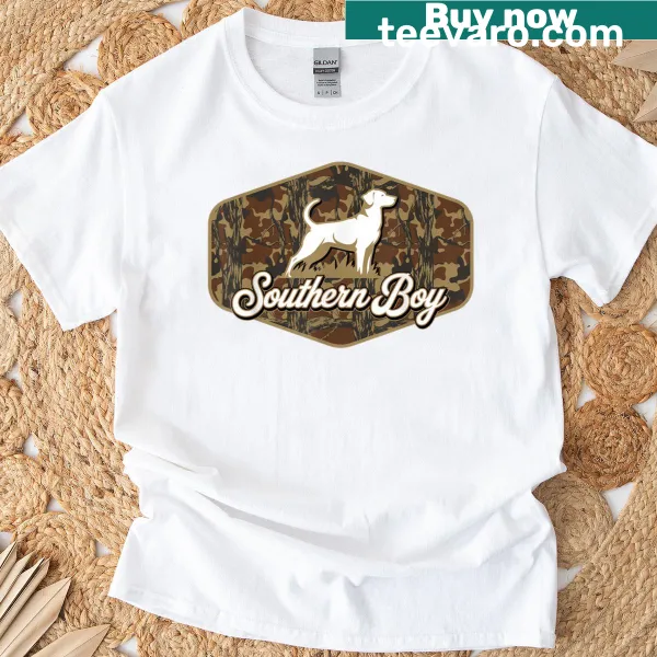 Vintage style t-shirt with 'Local Boy Hunting Dog' text