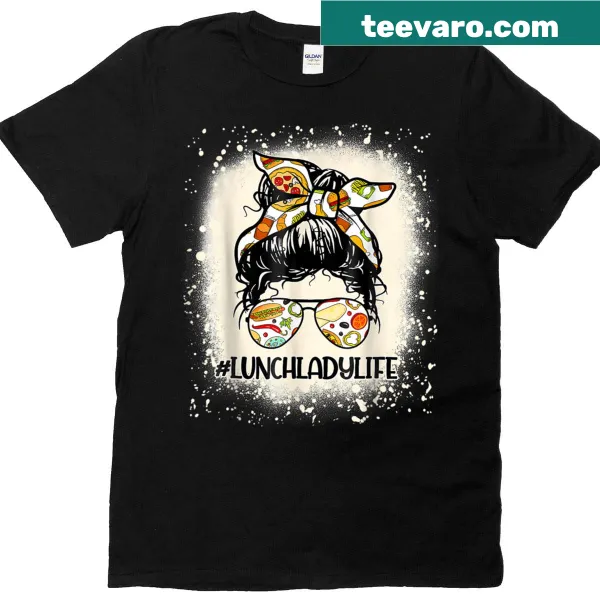 Lunch Lady T-shirt featuring a messy bun woman and text