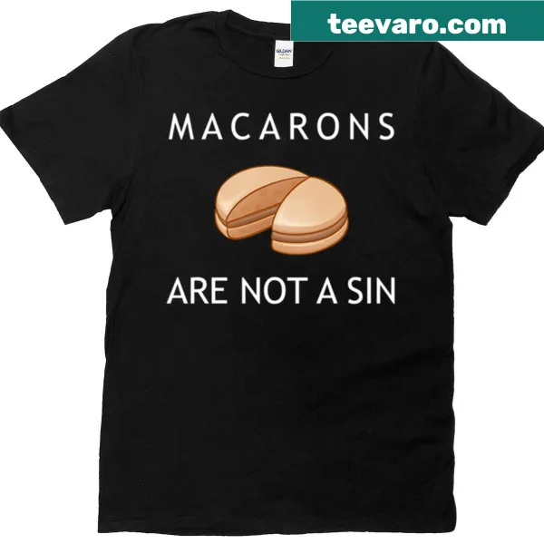 T-shirt with a whimsical macaron graphic and humorous text