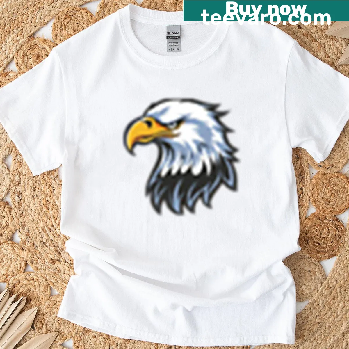 Eagle soaring on an American Spirit t-shirt with patriotic themes — on a men's t-shirt