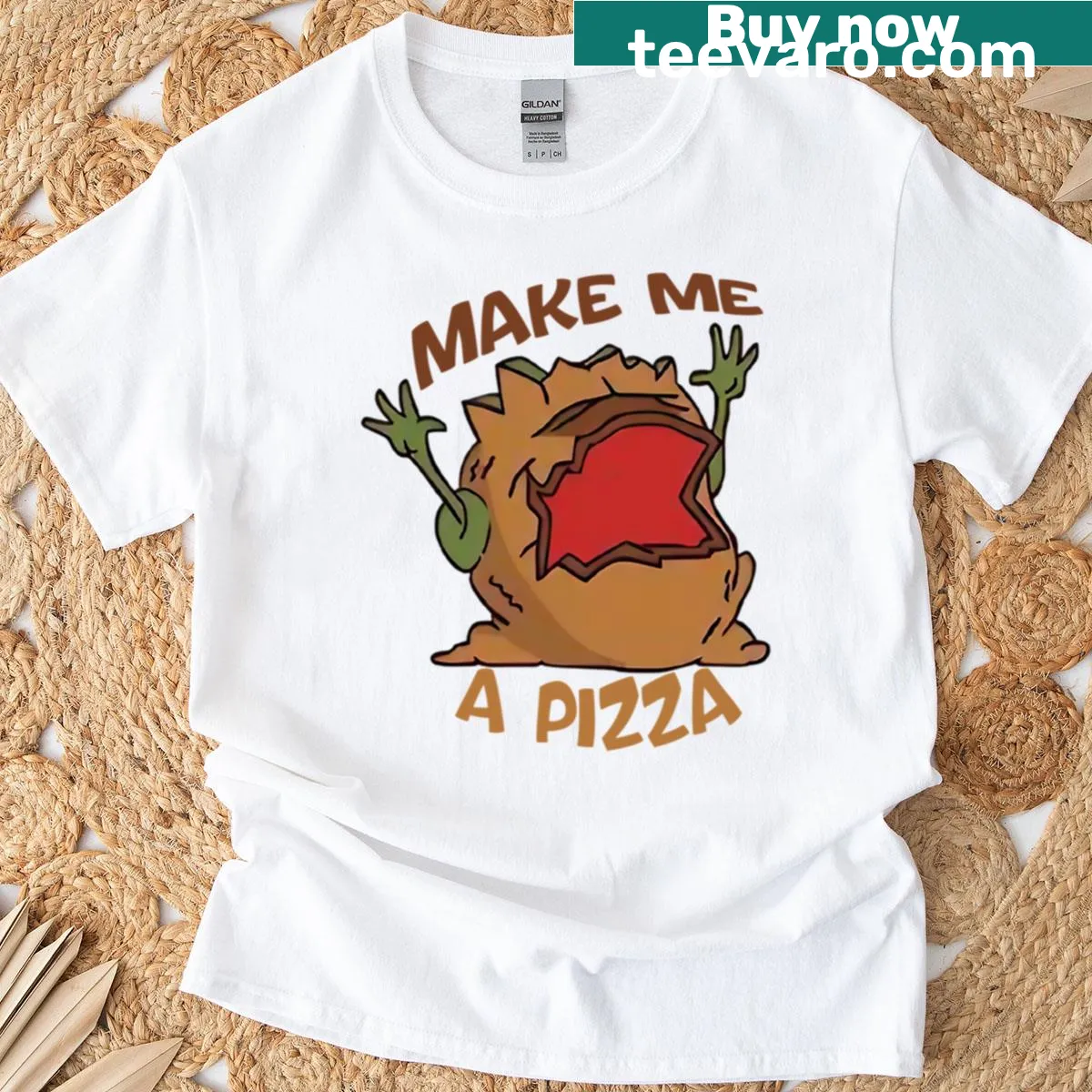 T-shirt featuring the Pizza Troll from Zoombinis asking for pizza — on a men's t-shirt