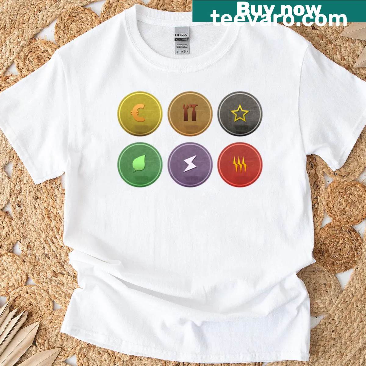 Space-themed T-shirt with Mars resources design — on a men's t-shirt