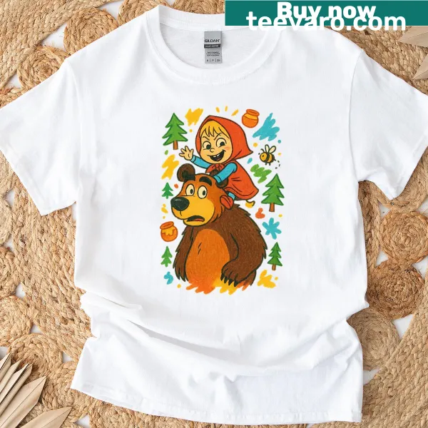 Charming illustration of Masha and the Bear in a forest setting