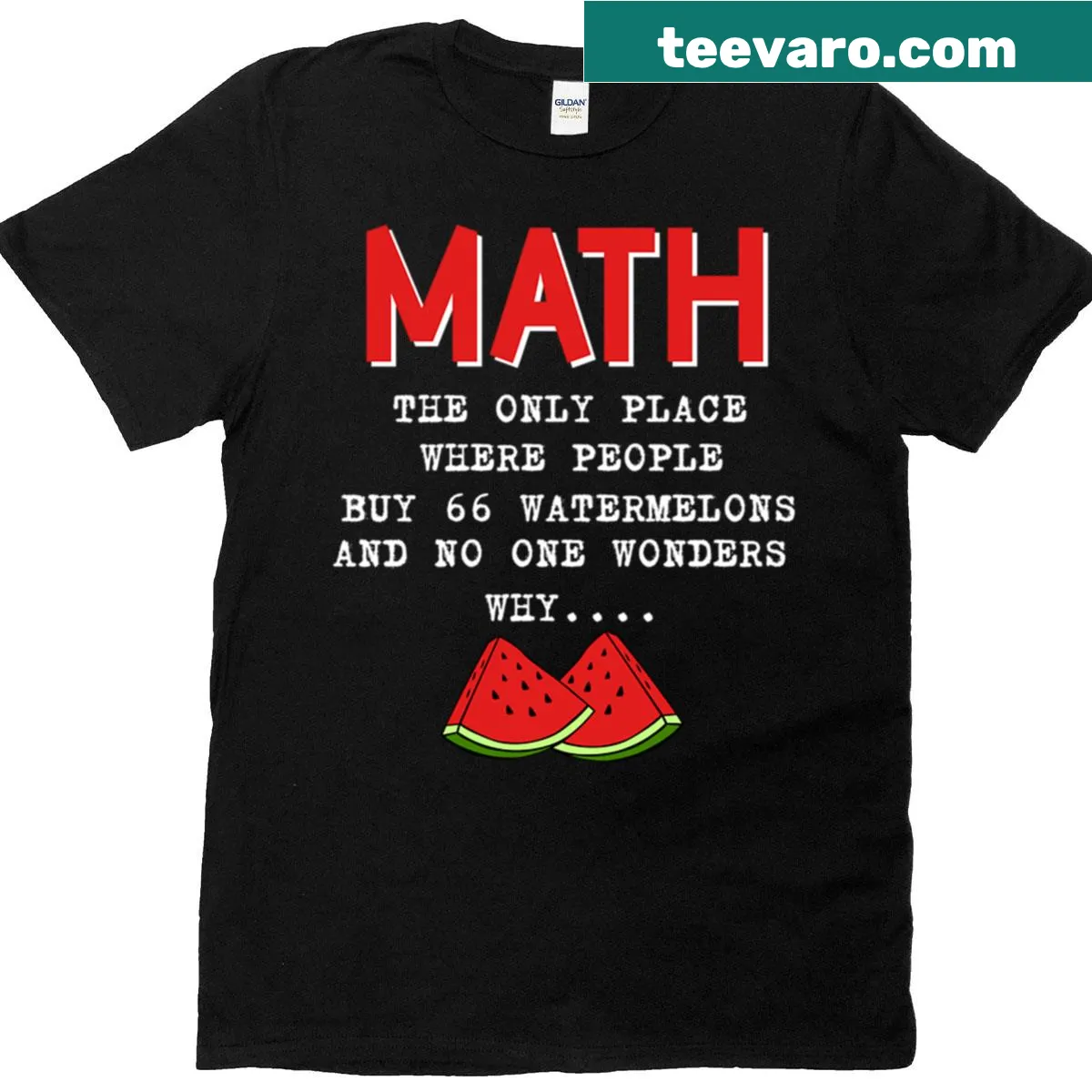 Fun t-shirt featuring math symbols and watermelons — on a men's t-shirt