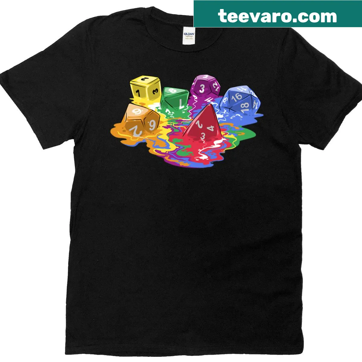Graphic of melting dice on a stylish T-shirt for gaming. — on a men's t-shirt