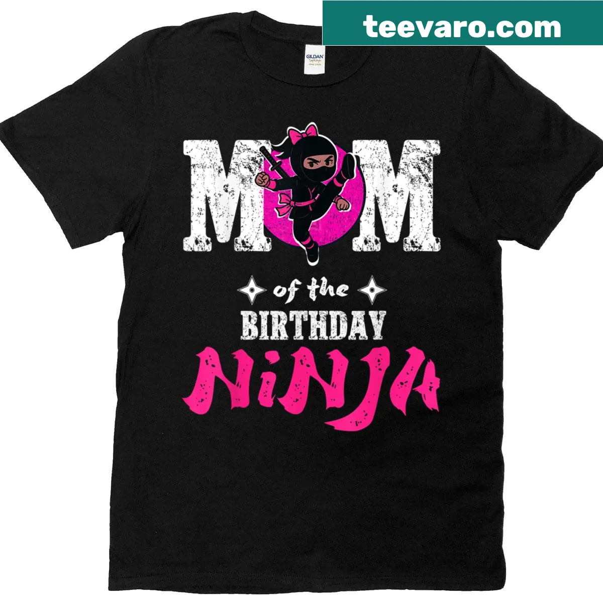 Funny cartoon design of a ninja for 'Mom Of The Birthday Ninja' — on a men's t-shirt