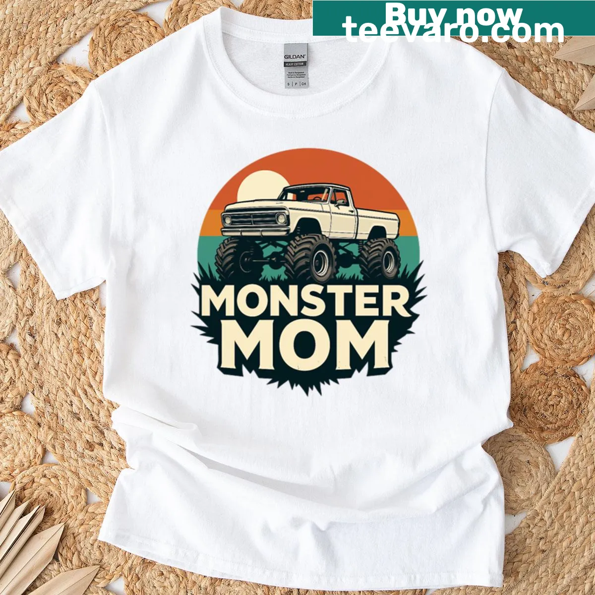 Vintage truck with cute monsters on a playful T-shirt for moms — on a men's t-shirt