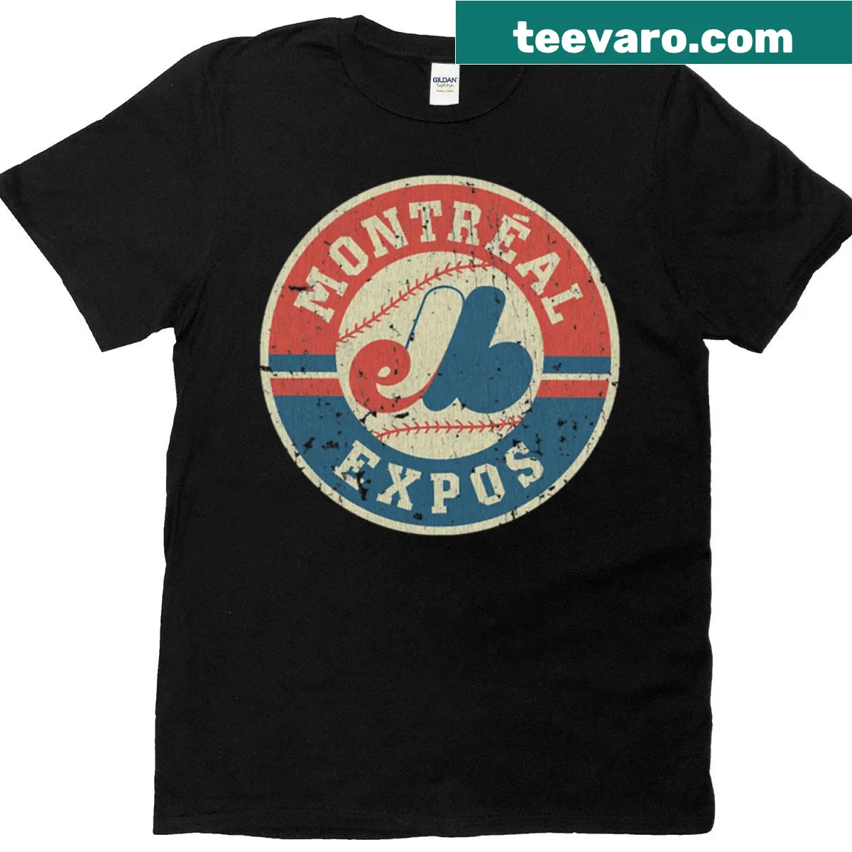 Vintage Montreal Expos 1969 baseball t-shirt with retro lettering — on a men's t-shirt
