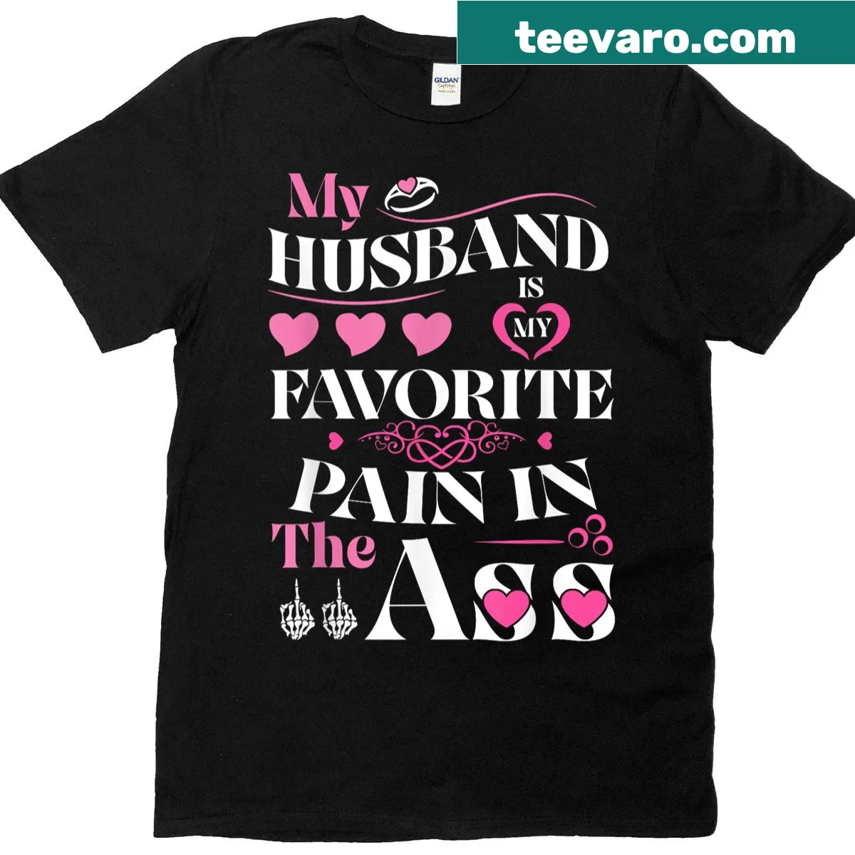 Funny wife t-shirt with hearts saying about husband — on a men's t-shirt