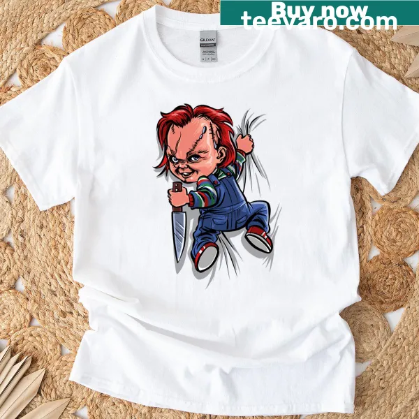 Cartoon design of a playful doll on a kids' T-shirt