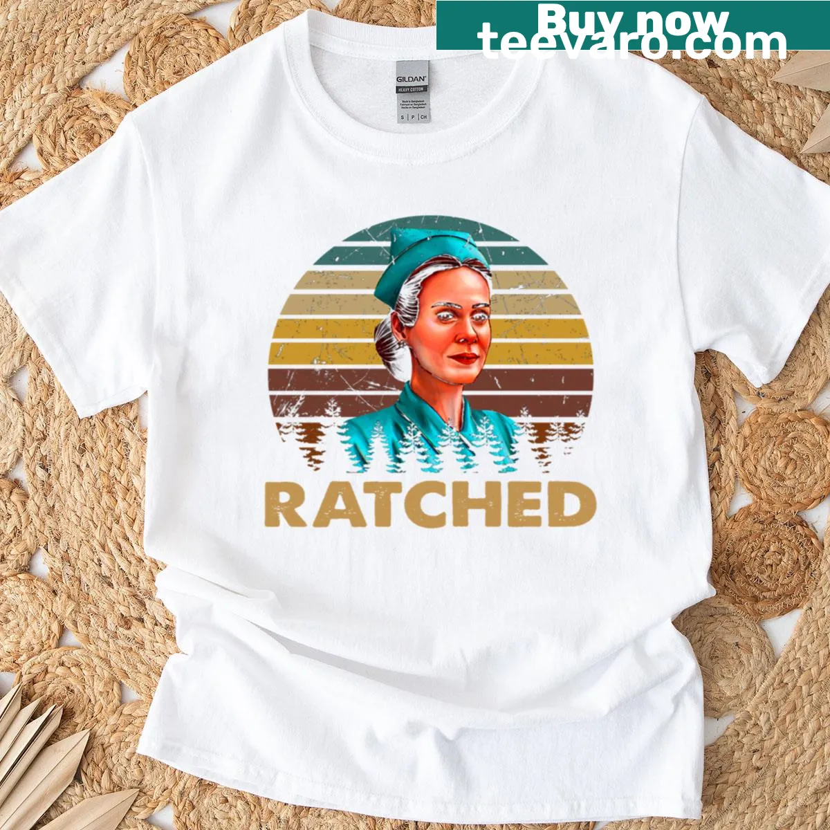 Vintage T-shirt featuring Nurse Ratched from classic thrillers — on a men's t-shirt