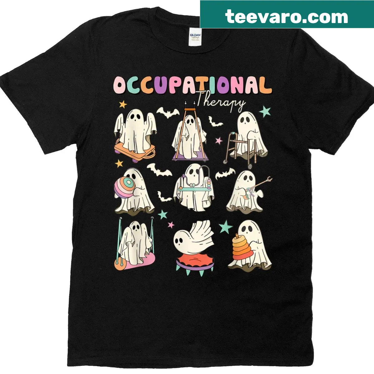 Occupational Therapy-themed Halloween t-shirt for OTs with festive graphics. — on a men's t-shirt
