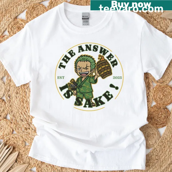 Anime fan art shirt featuring Zorro and sake humor