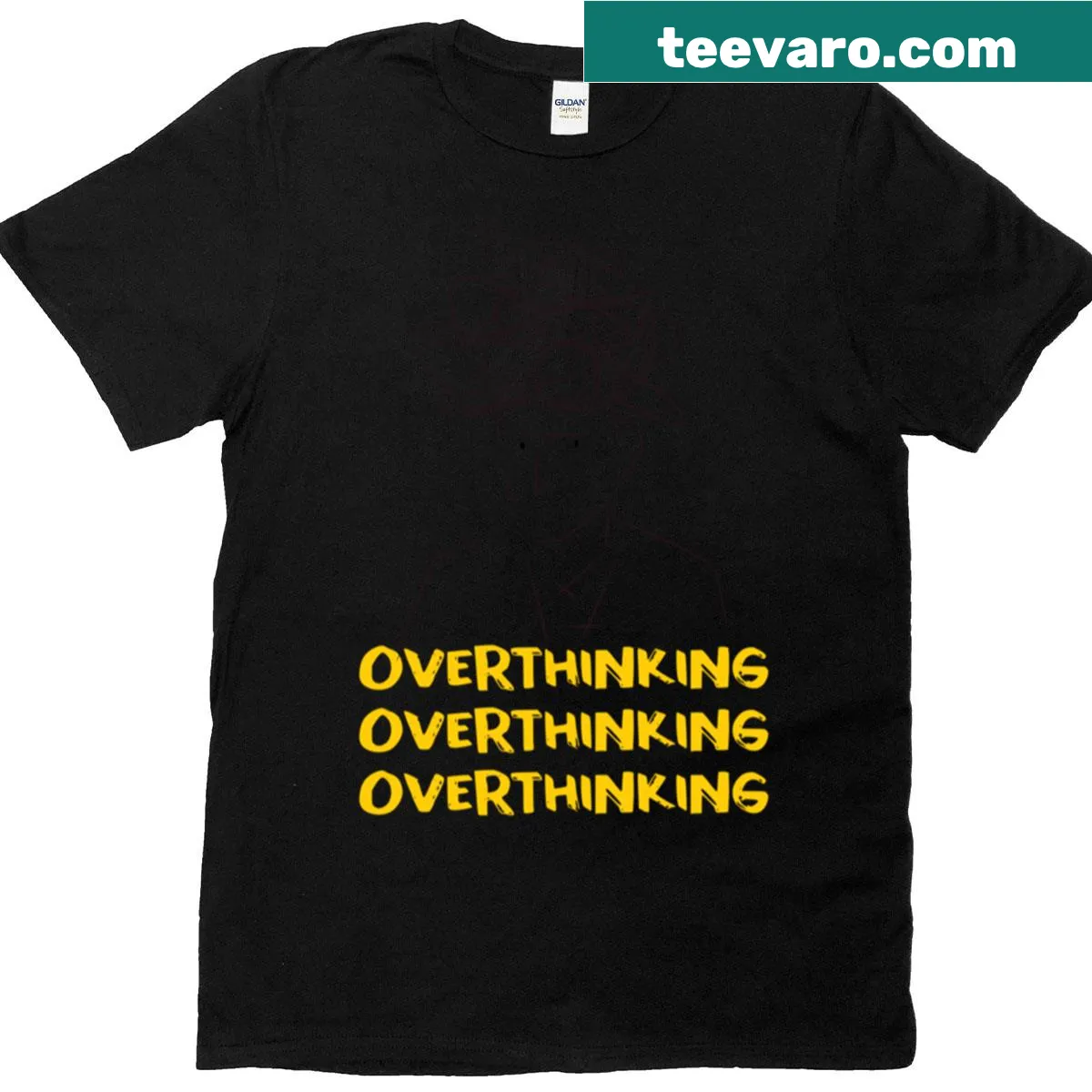 Oversized t-shirt with humorous typography about overthinking and anxiety — on a men's t-shirt