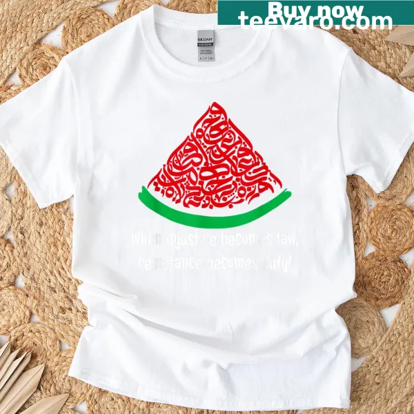 Calligraphy design on a t-shirt symbolizing Palestinian solidarity