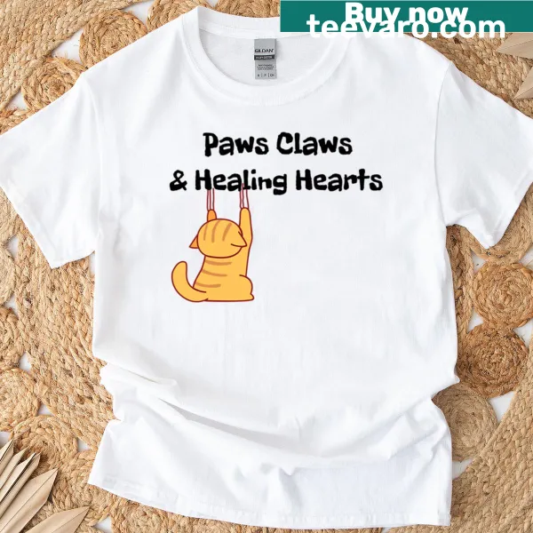 Vintage-style graphic with the phrase 'Paws Claws Healing Hearst'