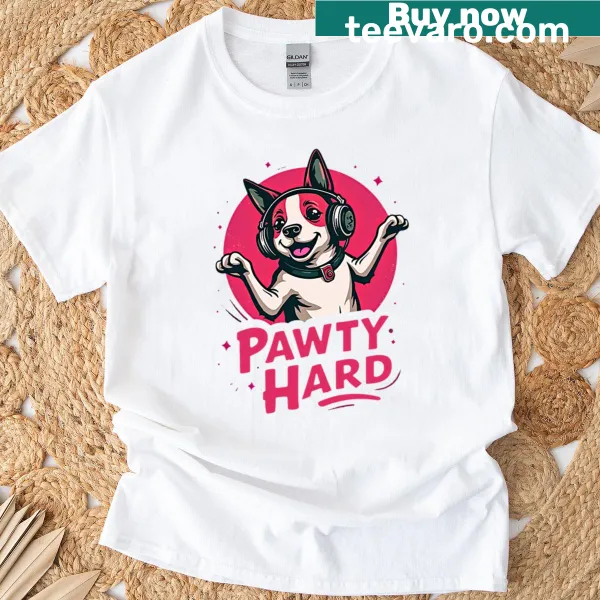 Fun shirt with the text 'Pawty Hard' for dog lovers