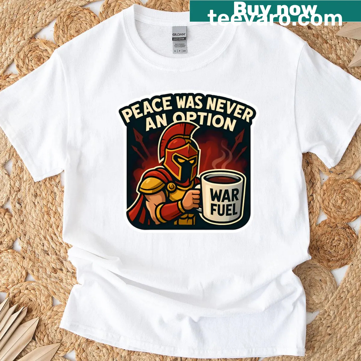 Bold graphic T-shirt featuring Ares with a powerful message. — on a men's t-shirt