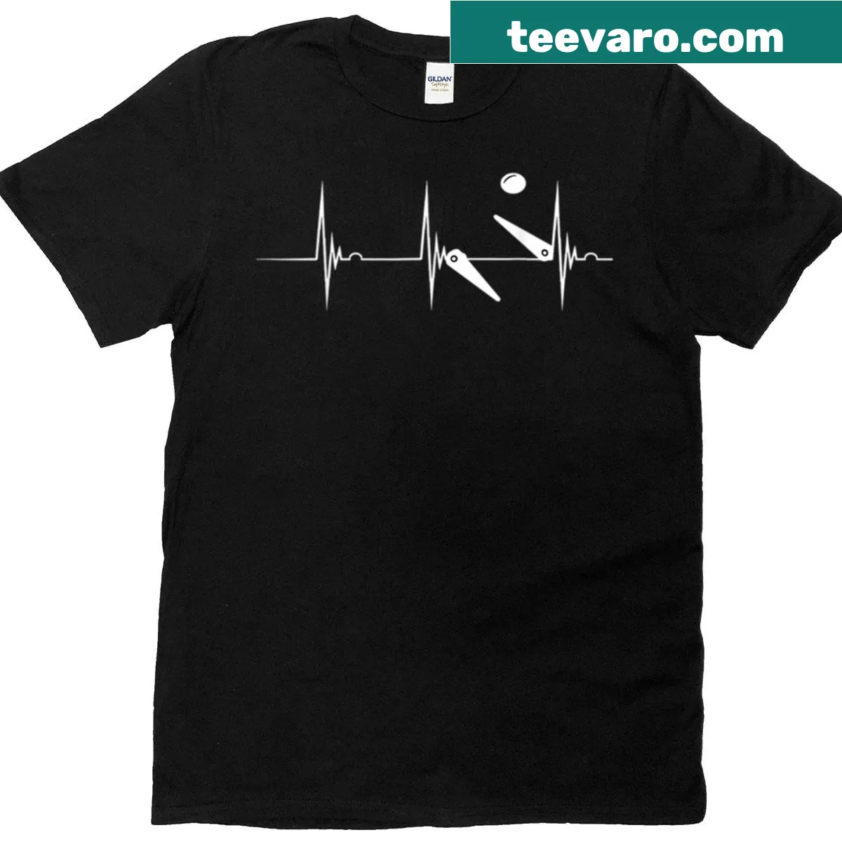 Heartbeat graphic integrated with pinball elements for gamers — on a men's t-shirt