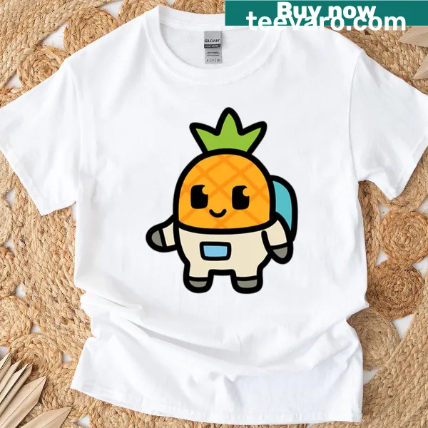 Cartoon pineapple dressed as an astronaut in space on a T-shirt