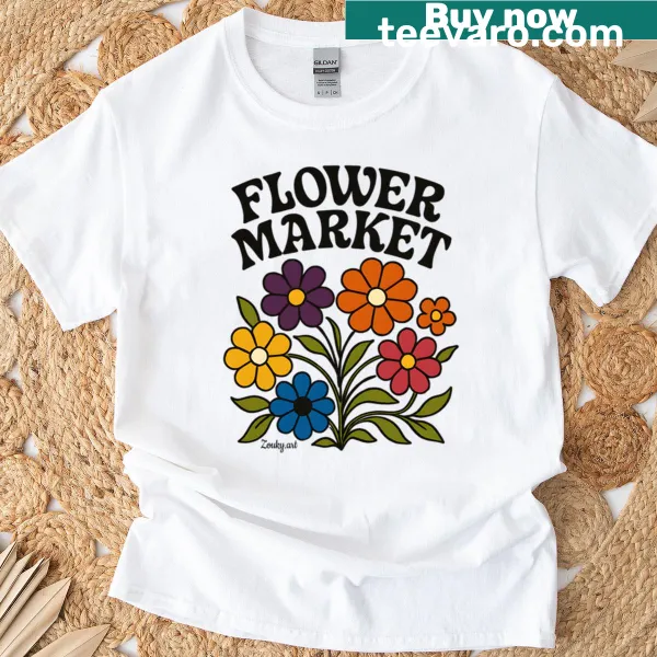 Oversized T-shirt featuring cartoon plants with friendly faces