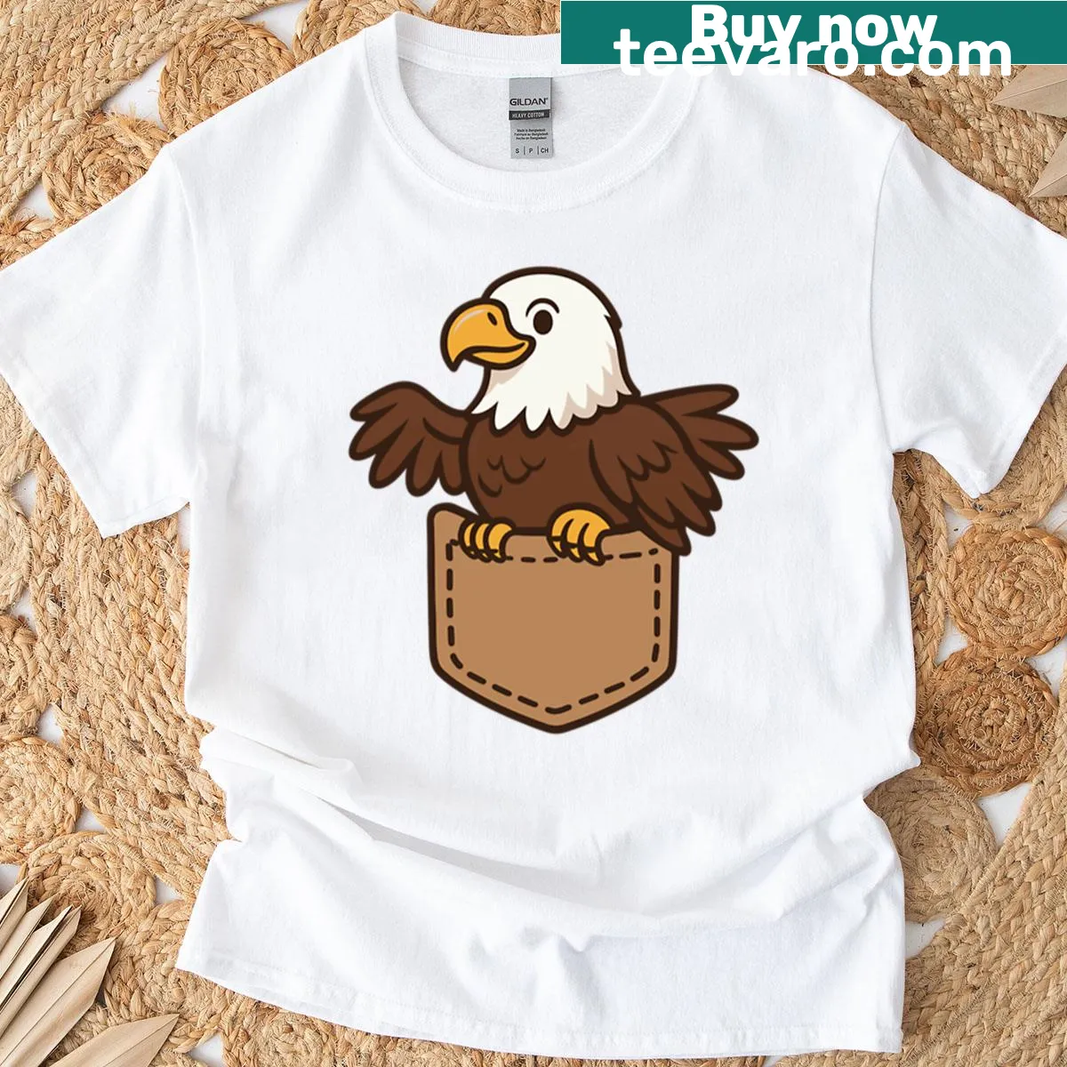 Cute eagle graphic t-shirt with a pocket theme — on a men's t-shirt