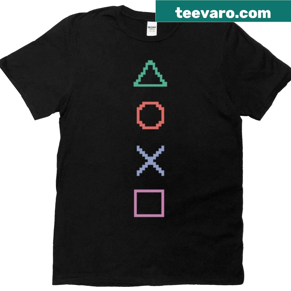 T-shirt featuring iconic PS controller symbols — on a men's t-shirt