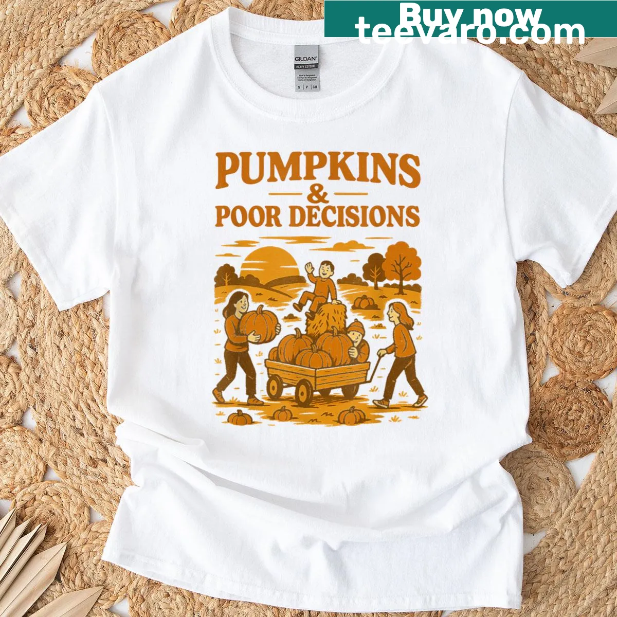 Autumn-themed graphic T-shirt celebrating pumpkin season — on a men's t-shirt