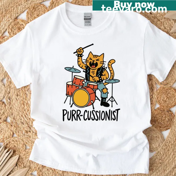 Illustration of a cat playing drums, showcasing musical talent