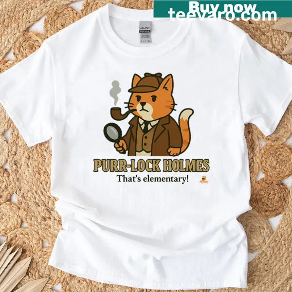 Cartoon t-shirt of Purr-lock Holmes with cat humor