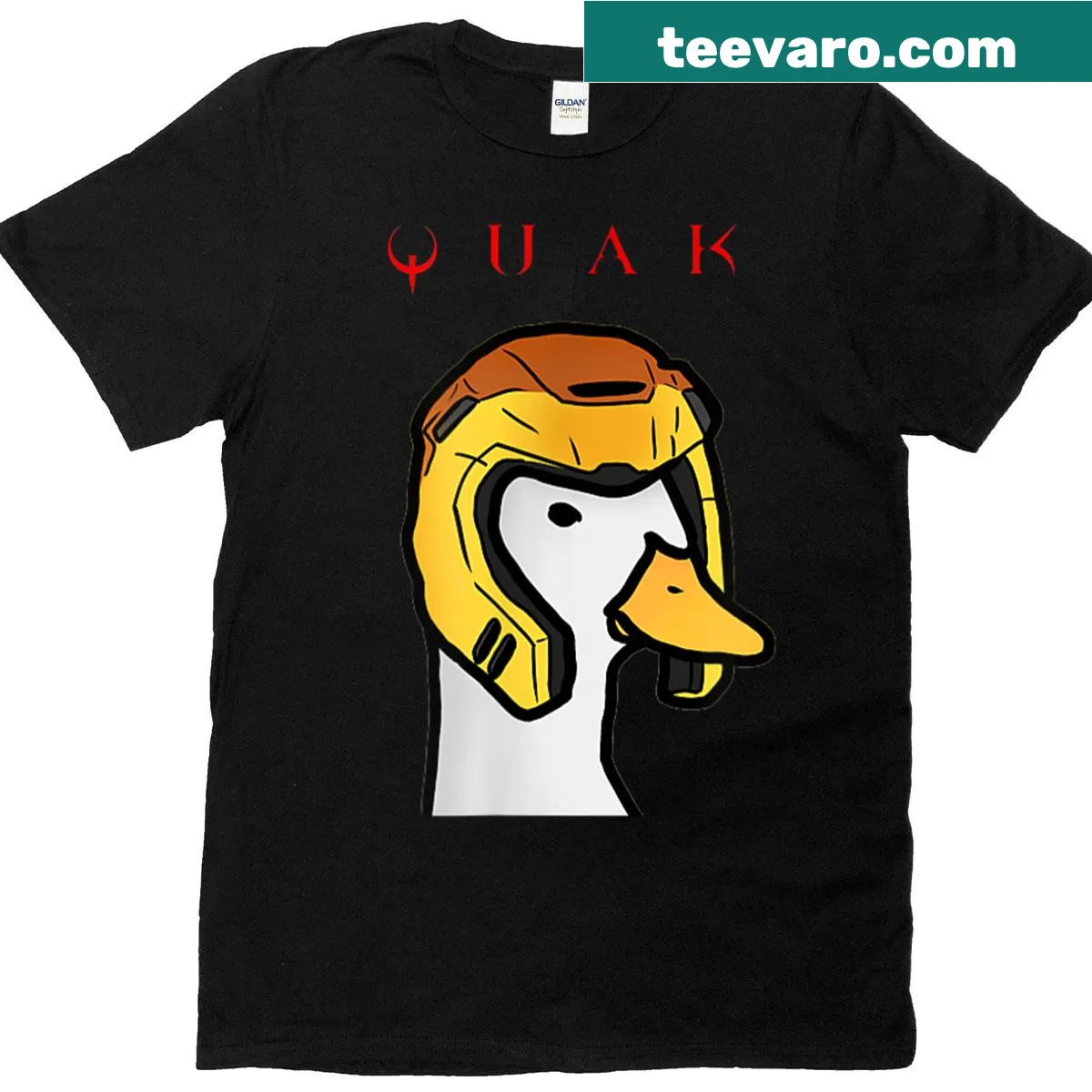 Cartoon duck graphic on Quake T-shirt — on a men's t-shirt