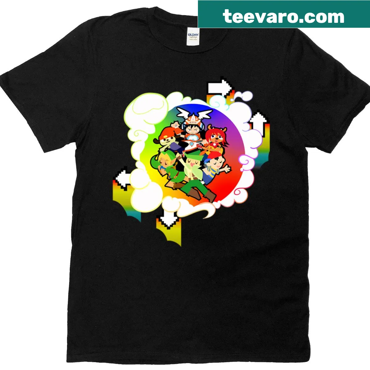 T-shirt with an illustration of a rainbow battle rhythm design. — on a men's t-shirt