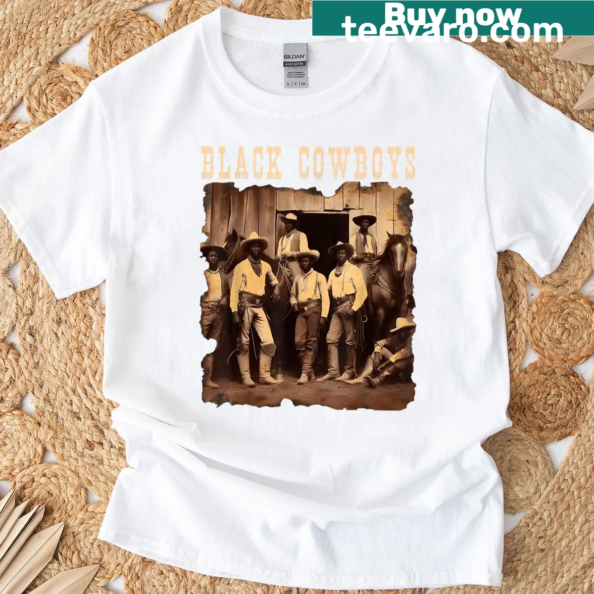 T-shirt featuring a photo of a Black cowboy representing Black history — on a men's t-shirt