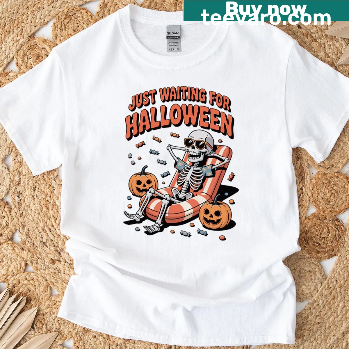 Oversized T-shirt featuring a relaxed cartoon skeleton for Halloween — on a men's t-shirt