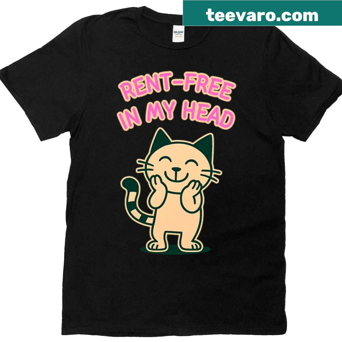 T-shirt with playful text: Rent-free in my head for cat lovers — on a men's t-shirt
