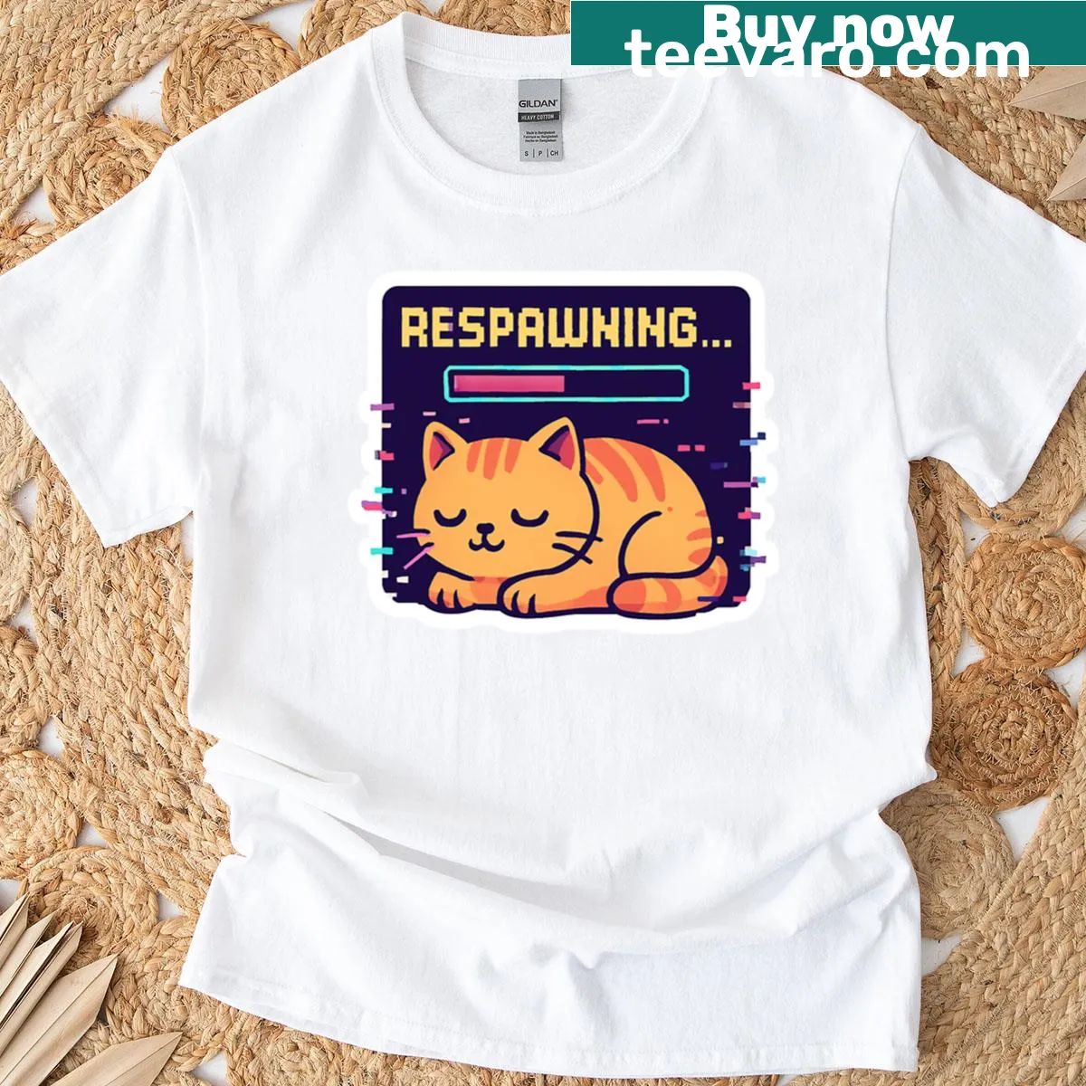 Funny T-shirt with cartoon cat loaf design related to gaming — on a men's t-shirt