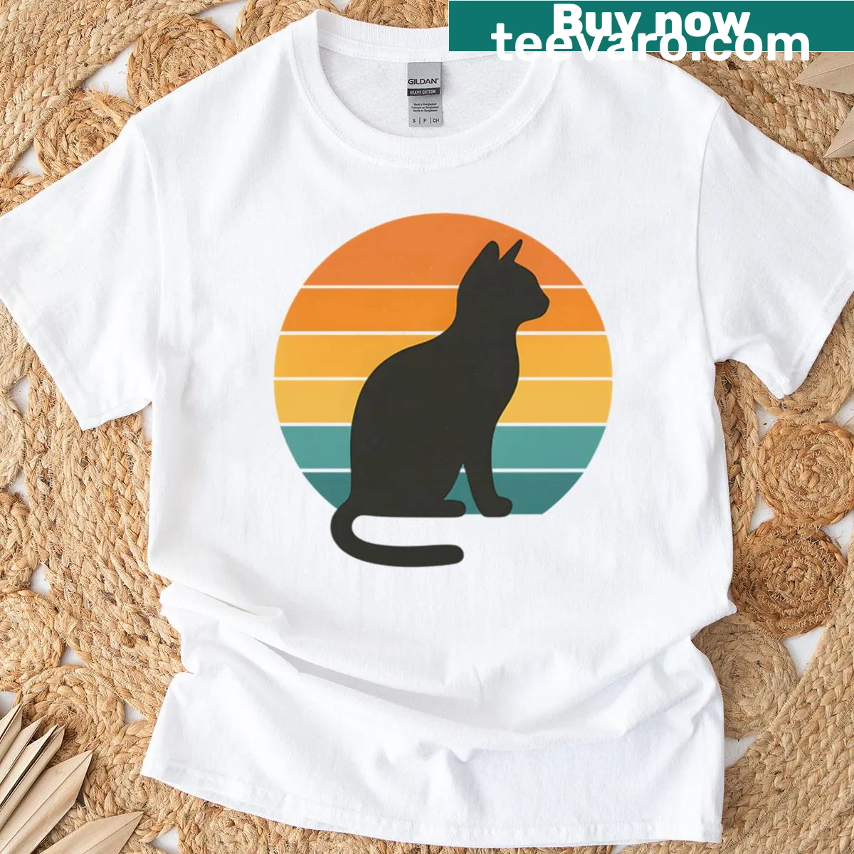 Vintage-style T-shirt featuring a retro cat silhouette design. — on a men's t-shirt