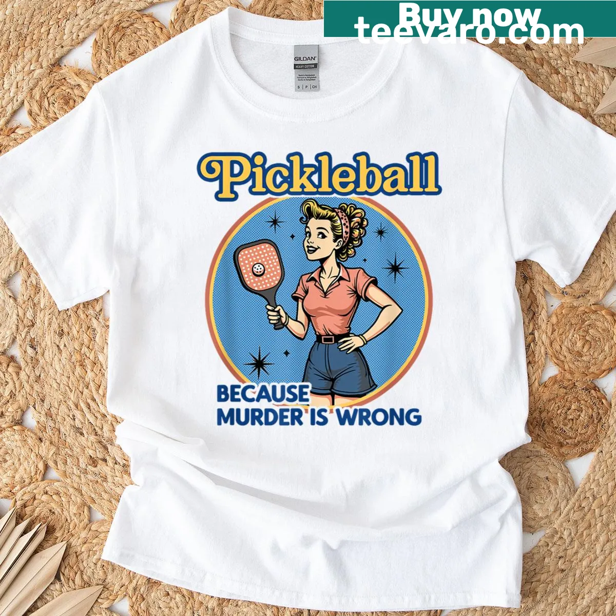 Funny typography T-shirt with pickleball theme and humorous text — on a men's t-shirt
