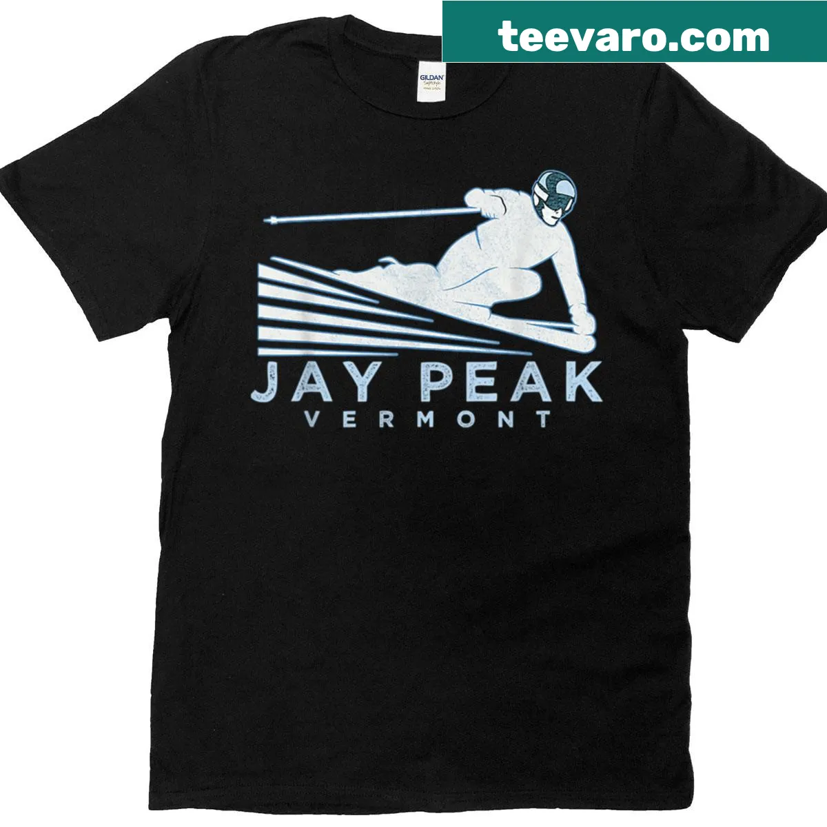 Vintage ski illustration of Jay Peak Vermont on a t-shirt — on a men's t-shirt