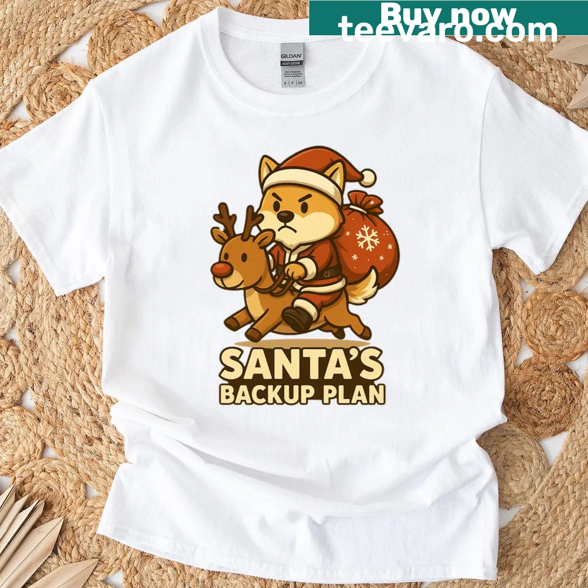 Funny Christmas shirt with a Shiba Inu meme design featuring festive text — on a men's t-shirt
