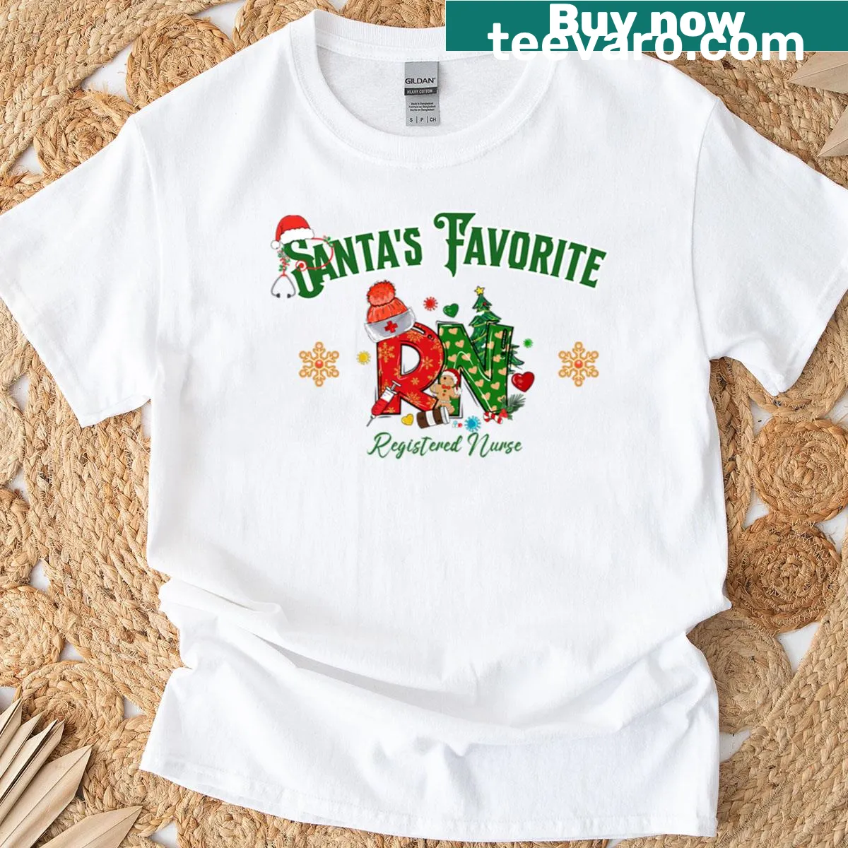 Funny Christmas T-shirt for nurses with the phrase 'Santa's Favorite Nurse' — on a men's t-shirt