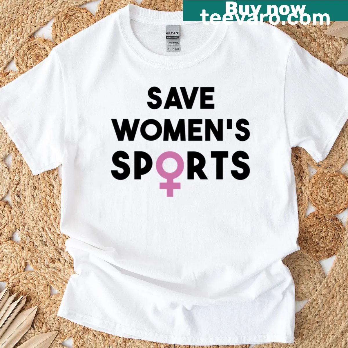 Bold typography t-shirt promoting girls and women's sports protection — on a men's t-shirt
