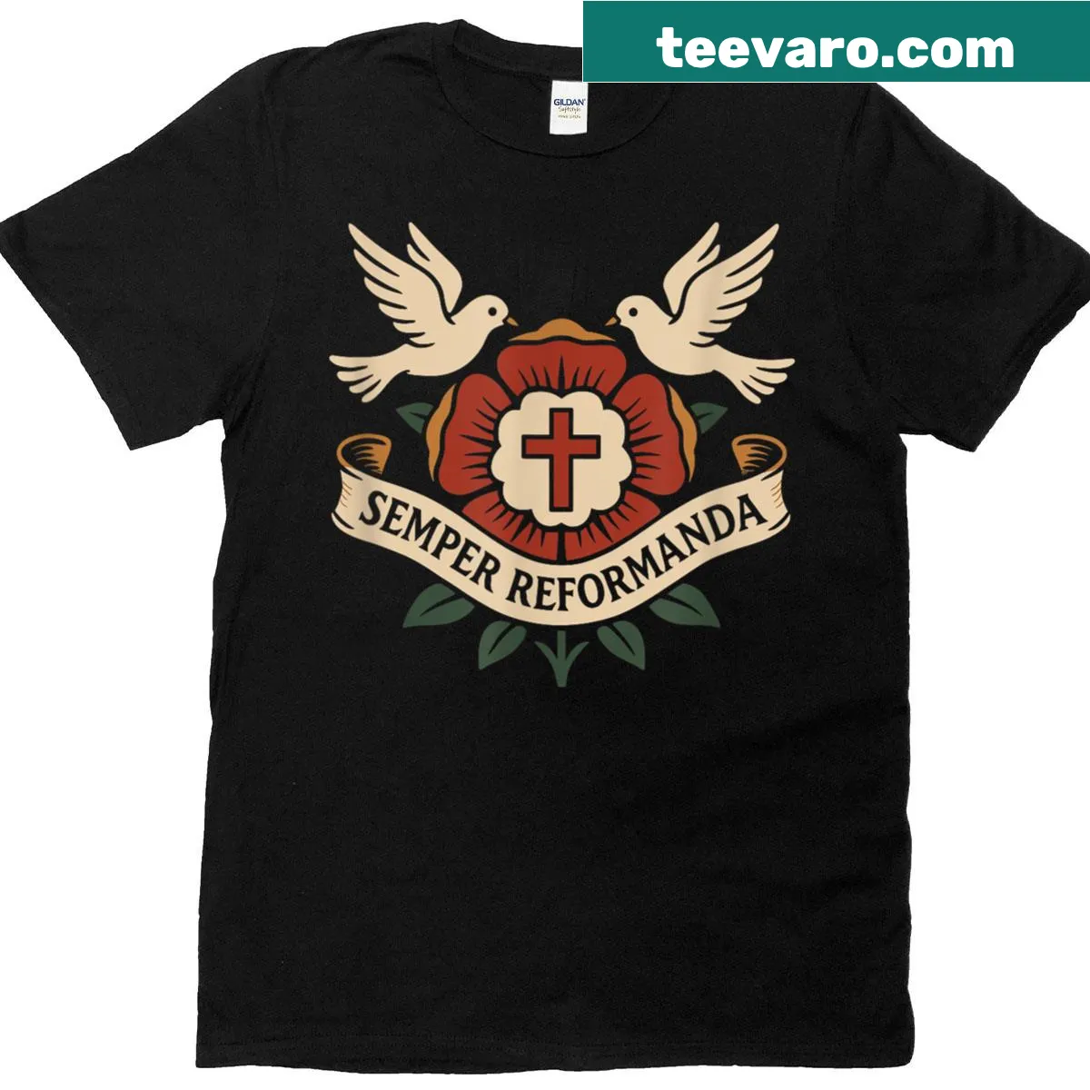 Vintage-style T-shirt with Semper Reformanda text for theology enthusiasts — on a men's t-shirt