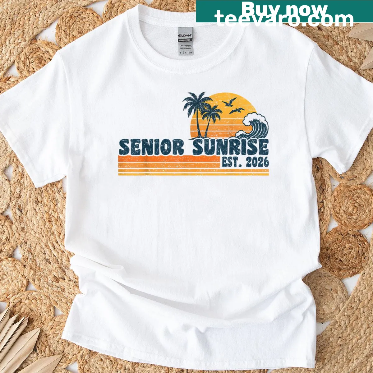 Retro T-shirt celebrating Senior Sunrise 2026 for high school students. — on a men's t-shirt