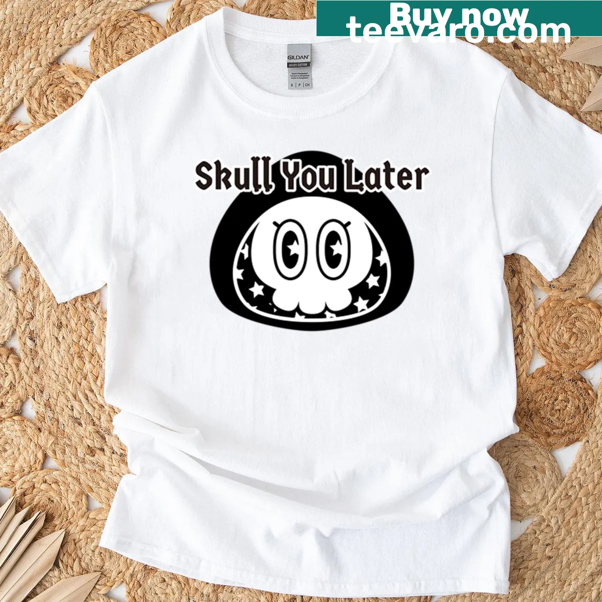 Kawaii skull graphic with a pun on a t-shirt for Halloween — on a men's t-shirt
