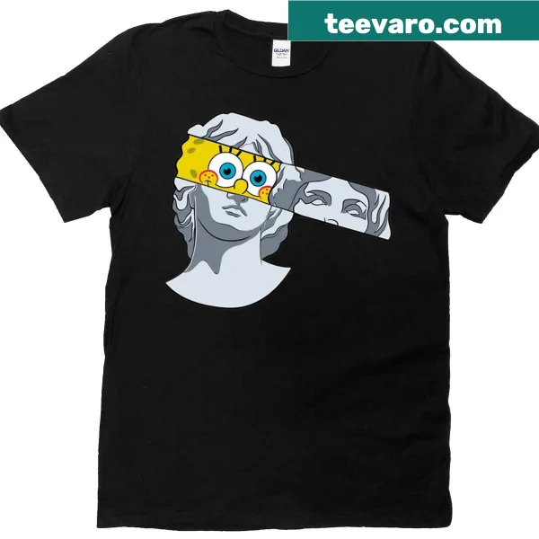 Mashup of Greek statue and Spongebob aesthetics on T-shirt